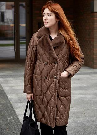 Alberto bini пальто жіноче зимове стьобане пальто жіноче коричневе пальто з хутром