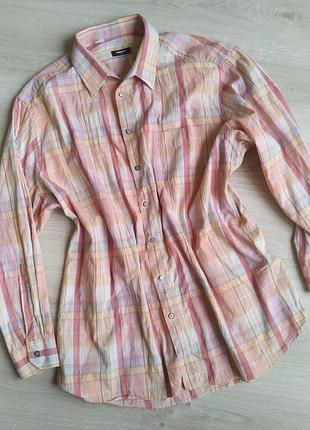 Женская рубашка удлиненная батал розовая в клеточку walbusch easy care блуза