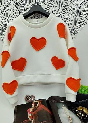 Теплий світшот з сердечками на флісі