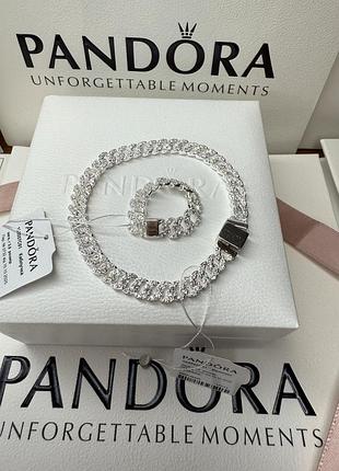 Комплект pandora подарочный браслет, кольца кубинское плетение из паве s925 ale бирка гарантия 30 дней