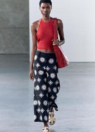 Брюки с вышивкой лен zara