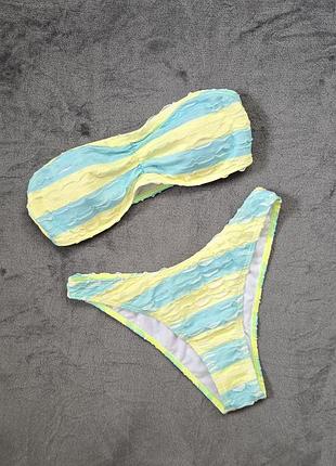 Купальник раздельный, желто-голубая полоска, shein,&nbsp; m размер.