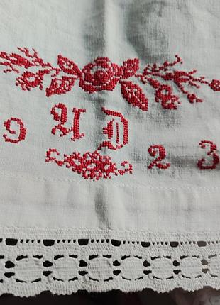 Старинная именноя скатерть с инициалами нитеньки ручной работы 155*122см.