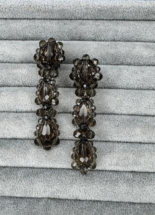 Сережки кліпси плетені в кольорі графіт ручної роботи