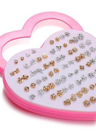 Сережки набор 36 пар золотого и серебряного цвета пусеты с камнями
