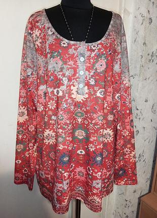 Трикотажная яркая блузка-лонгслив? с бохо-этно принтом батал в состоянии новой