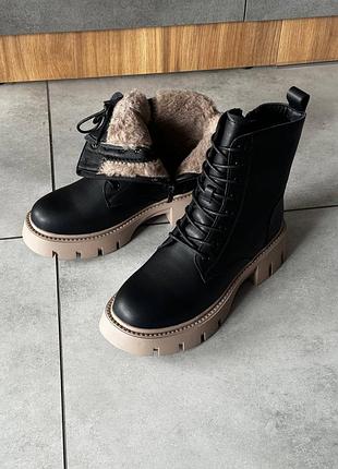 Ботинки сапоги женские черные из натуральной кожи осенние весенние зимние