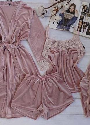 Жіноча піжама велюрова 4 в 1