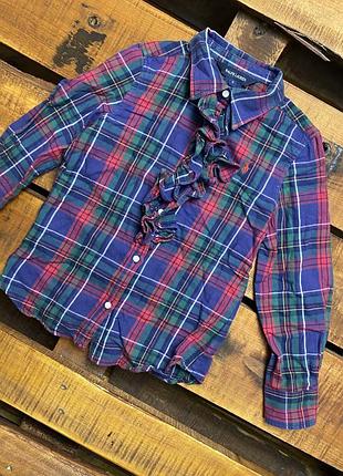 Детская хлопковвая рубашка в клетку с оборками ralph lauren (ральф лорен 6 лет 116 см идеал оригинал разноцветная)