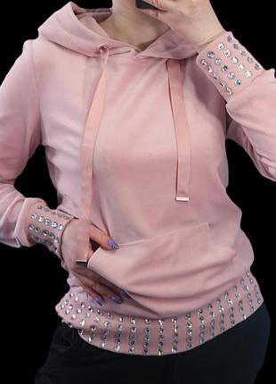 Велюровый худи со стразами