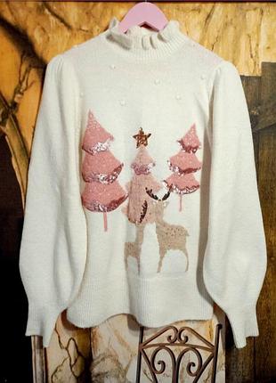 Тепленький светрик  з новорічним зимовим принтом.