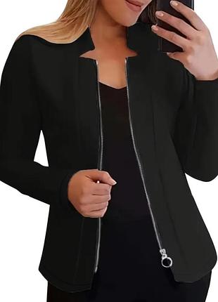 Чорний жіночий піджак на блискавці