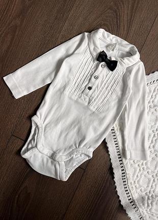 Святковий білий боді довгий рукав для хлопчика 62 см 2-4 міс з метеликом бантом бабочкою h&m
