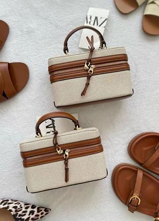 Сумка женская коричневая бежевая маленькая клатч модная сумка в виде ретро полотняной zara