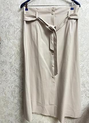 Шкіряна спідниця міді 50 розмір бежевого кольору