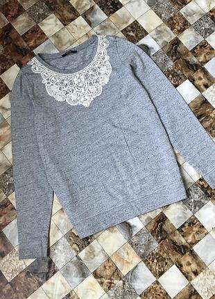 Світшот сірий із мереживом