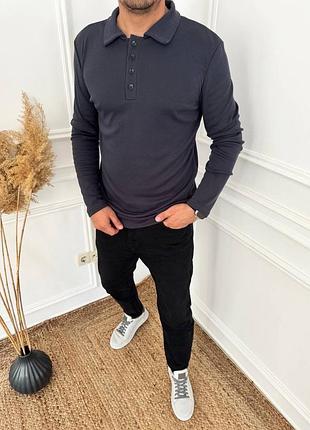 Поло чоловіче трикотаж на флісі є обмін / поло чоловіче з воротніком колір мокко та графіт / осінні