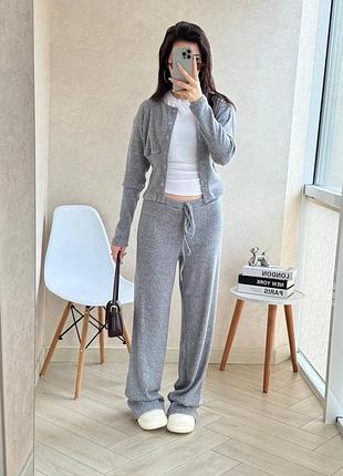 Ангоровий сірий костюм кофта на ґудзиках та штани 269