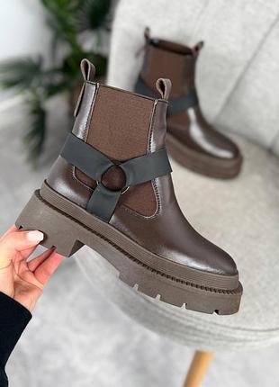 Ботинки monopooli, шоколад, натуральная кожа, деми