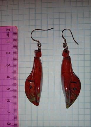 Серьги подвески женские из натурального камня красная яшма цветы
