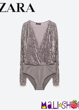 Боди велюровый с длинным рукавом zara