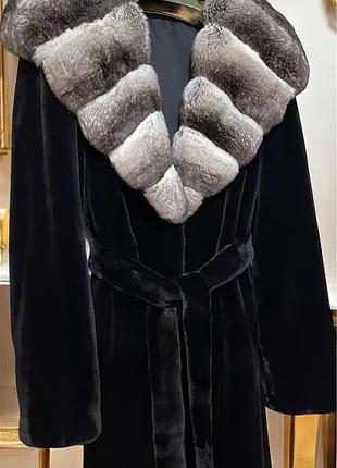 Шуба пальто норка nafa з капюшоном з шиншили р.46-48