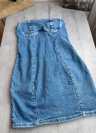 Джинсова сукня міні бандо