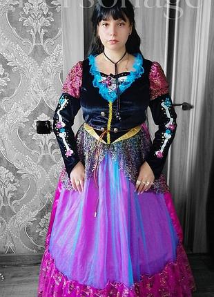 Карнавальний костюм санта муерте, мексиканський костюм, сукня на хеловін, скелет сукня