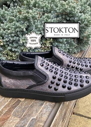 Stokton італія розкішні фірмові шкіряні сліпони снікерси лофери жіночі 36р. оригінал
