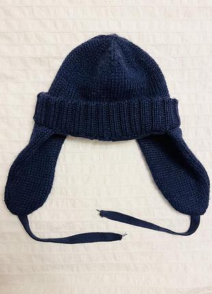 Женская шапка ушанка шлем кустовка синяя шерстяная