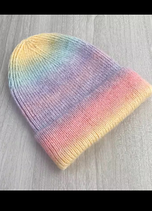 Шикарная теплая шапка разноцветная ангора