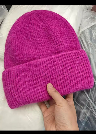 Шикарная теплая шапка фуксия ангора