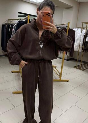 Жіночий повсякденний теплий спортивний костюм двійка штани та кофта тканина двосторонній фліс