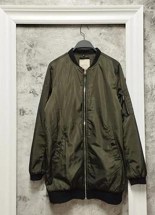 Удлиненный бомбер женский утепленный мехом pul &amp; bear хаки тигровый принт