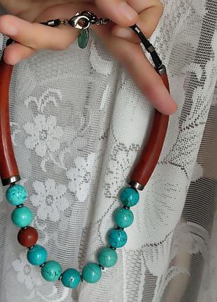 Шикарне вінтажне брендове намисто з бірюзою дерева жгут метал