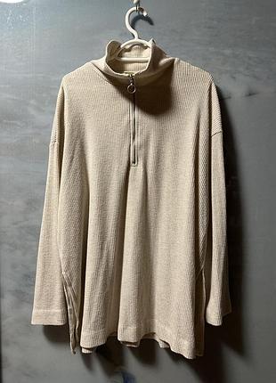 Сукня туніка в рубчик з розрізами h&m бежева