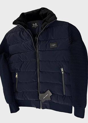 Чоловіча стильна куртка на зиму-осінь у темно-синьому кольорі premium якості