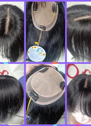 Накладка на макушку на заколках імітація шкіри шовк