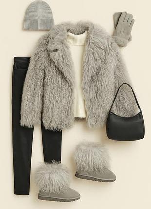 Оригинальные серые сапоги угги от ugg с мехом монгольской овцы