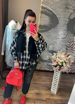 Люкс сорочка у клітинку з вставками