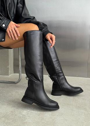 Сапоги женские черные кожа еврозима / черные сапоги еврозима / кожаные сапоги черного цвета