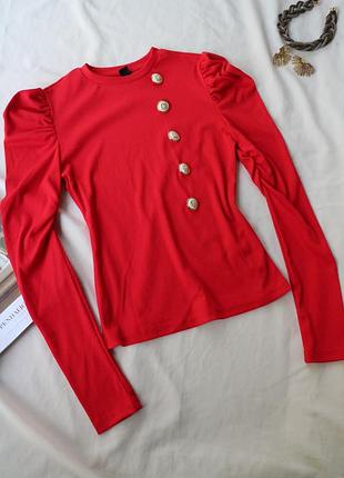 Базовый красный свитер гольф в рубчик с пуговицами shein