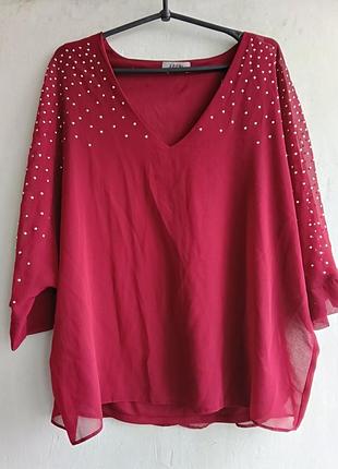 Оригинальная блуза разлетайка, винного цвета со стразами soon 16 размер