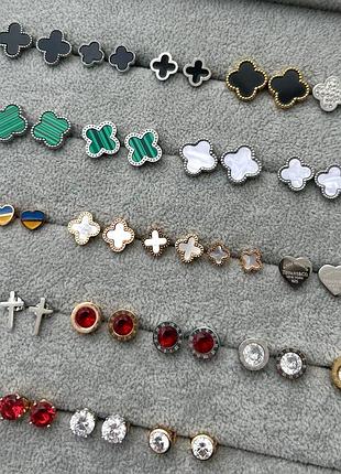 За 1 пару, сережки булгарі, картьє, ванкліф, тіффані, римські цифри, круглі, великий камінь, красный, черный, белый