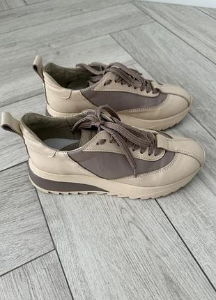 Шкіряні жіночі бежеві кросівки для повсякденного носіння