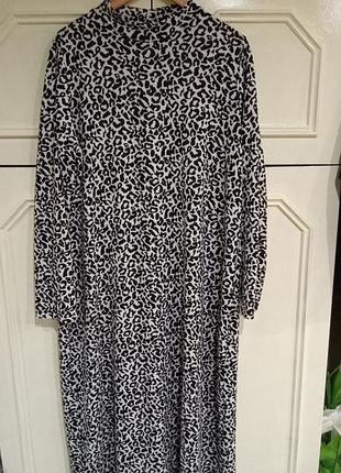 ​🔥 стильное платье-миди george в черно-белый леопардовый принт ( размер 54-56)