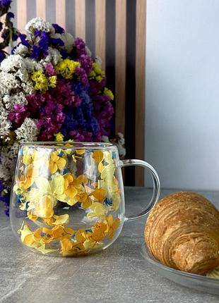 Чашка з подвійними стінками з сухоцвітами “сонячна ніжність”, 250 мл