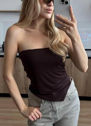 Жіночий топ бандо з асиметричним краєм; колір чорний, білий, шоколад ; розмір: 42-46 (one size);