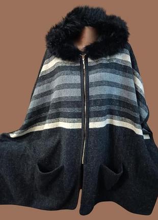 Шикарная новая теплище пончо/накидка с капюшоном на меху