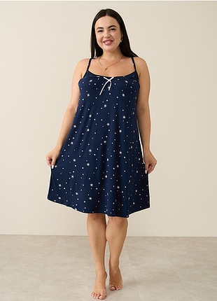 Нічна сорочка жіноча синя з малюнком 19091- 1